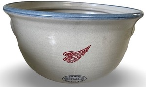 lot 55 image: Red Wing Stoneware Casserole Dish with Blue Rim No Lid