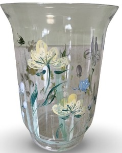 lot 69 image: Hand-Painted Glass Vase with Floral and Insect Motif
