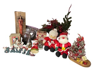 lot 71 image: Assorted Christmas Decor Lot including Santa Figures and Mini Trees