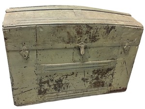 lot 11 image: Antique Domed Wooden Travel Trunk with Original Lining