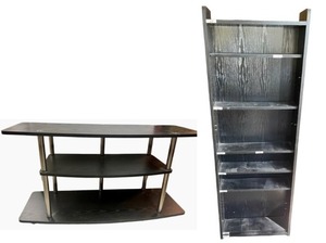 lot 50 image: Black Wood Entertainment Stand and 5-Shelf Bookcase Set
