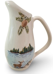 lot 57 image: Red Wing 2001 Collectors Society Ceramic Pitcher with Lake and Deer Motif