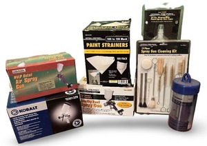 lot 122 image: Spray Guns, Cleaning Kit, Paint Strainers and Accessories Collection