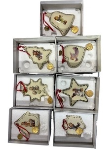lot 97 image: Set of 7 Hummel Porcelain Christmas Ornaments with Original Boxes