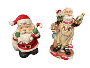 lot 134 image: Set of 2 Ceramic Santa Claus Holiday Figurines
