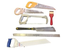 lot 144 image: Collection of Hand Saws, Ruler, and Scraper Tool