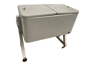 lot 155 image: Large Rolling Metal Cooler with Lid and Handles