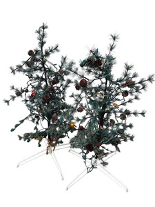 lot 164 image: Pair of Artificial Pine Trees with Lights and Pinecones