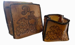 lot 183 image: Leather Embossed Bag Desk Organizer Set