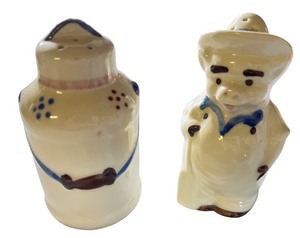 lot 188 image: Vintage Shawnee Ceramic Farmer and Milk Can Salt and Pepper Shaker Set