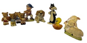 lot 191 image: Collection of Ceramic Figurines Including Bears, Dog, Cartoon Characters, and Lambs