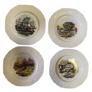 lot 192 image: Set of 4 Stratford by Wood & Sons Ironstone Plates Carrier & Ives Scenes