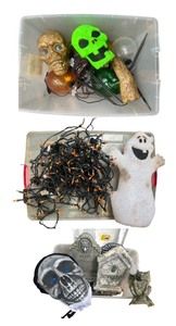 lot 161 image: Halloween Decor Lot with Lights, Tombstones, and Props