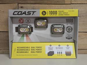 lot 98 image: Coast CH1000R 1000-Lumen Headlamp 3-Pack  Rechargeable Dual Power IPX7