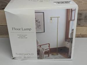 lot 63 image: Brass Floor Lamp with Glass Shade - Threshold Modern Standing Light, ETL Listed, Metal Body