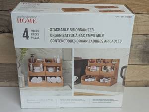 lot 21 image: Seville Classics 4pc Bamboo Stackable Organizer Storage Bins Set