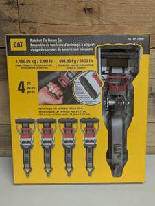 lot 25 image: CAT Ratchet Tie Down Straps 4 Piece 16 Long X 1.5 Wide 1100Lb. Caterpillar