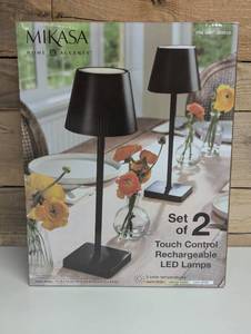 lot 18 image: Mikasa Touch Control Rechargeable Cordless Table Lamps - 2 Pack - Black Finish