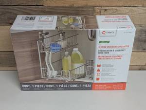 lot 28 image: Trinity Sliding Undersink Organizer w Mounting Hardware Sliding Pull Out Chrome