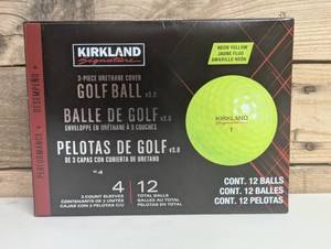 lot 74 image: Kirkland 3 Piece Urethane Cover v3 Golf Ball Yellow - 12 Pack