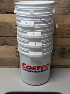 lot 173 image: 5  Pack Costco Wholesale Bucket, 5 Gallon, White,