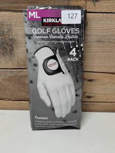 lot 127 image: Kirkland Signature Mens Golf Gloves Size MediumLarge ML- White 4 Pack