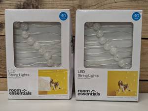 lot 134 image: 2 Pack Cracked Orb Fairy String Lights White - Room Essentials LED Indoor Decor, USB & Battery Powered, 14ft Length Each
