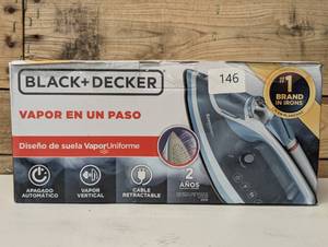 lot 146 image: BLACKDECKER Steam Iron Retractable Cord Gray 1200W Nonstick Soleplate, Anti-Drip, Vertical Steam, Comfort-Grip Handle