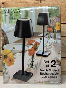 lot 151 image: Mikasa Rechargeable 14-inch LED Lamps with Touch Control, Set of 2 Black