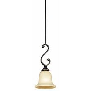 lot 64 image: Kichler Monroe 1 Mini-Pendant with Light Umber Etched Glass, Olde Bronze Finish