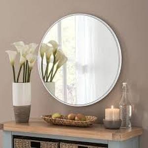 lot 142 image: 24 in. W x 24 in. H Medium Round Aluminum Frame Wall Mounted Wall Mirror Vanity Mirror