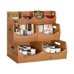lot 145 image: Seville Classics 4pc Bamboo Stackable Organizer Storage Bins Set