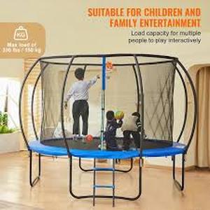 lot 186 image: 12 ft. Trampoline, 400 lbs. Trampoline with Enclosure Net, Ladder and Curved Pole, Heavy-Duty Trampoline