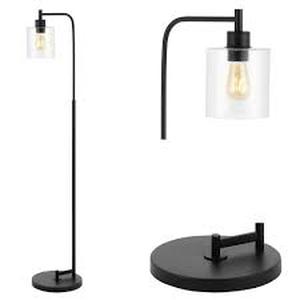 lot 189 image: Axel Modern 60 in. Black IronSeeded Glass Farmhouse Industrial LED Floor Lamp