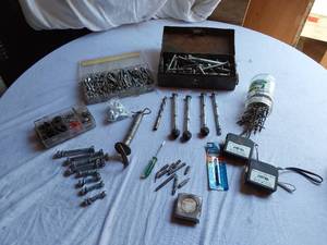 lot 40 image: Lot of Hand Tools and Hardware Items Including Bolts and Drill Bits