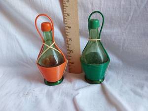 lot 150 image: Vintage Green Glass Bottles Salt and Pepper Shakers