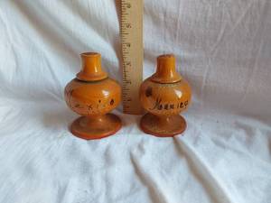lot 151 image: Pair of Mexican Wooden Salt and Pepper Shakers