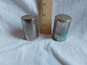 lot 205 image: Vintage Metal Salt and Pepper Shakers with Religious Engravings
