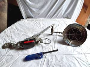 lot 266 image: Propane Heater, Come Along Winch, and Lighter Lot