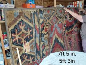 lot 294 image: Woven Rug with Geometric Patterns approximately 7 feet 5 inches by 5 feet 3 inches
