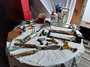 lot 304 image: Garden Tools and Accessories including Roundup Weed Killer (partials), Sprinklers, and Hand Tools
