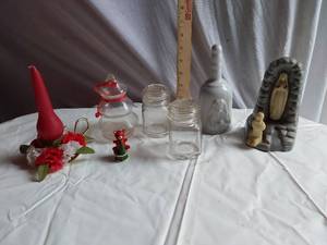 lot 315 image: Decorative Items including Ceramic Figurine, Glass Jars, and Candle Holder