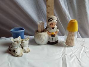 lot 316 image: Kitchen Collectibles including Ceramic Figurines and Toothpick Holders
