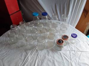 lot 330 image: Lot of Glass Mason Jars and Lidded Jars