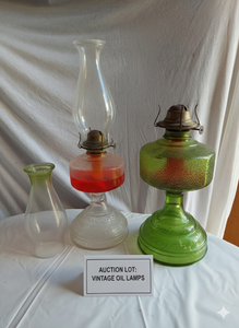 lot 403 image: Antique Style Glass Oil Lamps - One with Green Glass