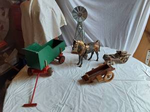 lot 393 image: Vintage Wooden Toys and Metal Windmill Set