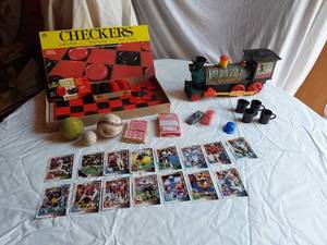 lot 399 image: Checker Game, Toy Train, and Sports Cards
