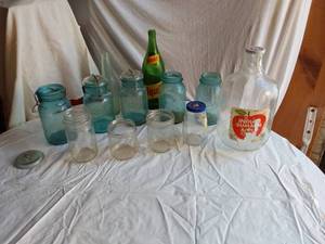lot 417 image: Glass Jars and Bottles Collection including Ball, Squirt, and Indian Summer Apple Cider Bottles