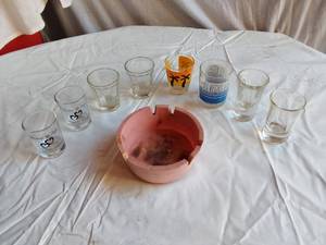 lot 423 image: Shot Glasses Including Personalized Wedding Glasses and Las Vegas Souvenir Glass and Ashtray