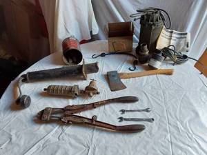 lot 428 image: Teel Water Systems Sump Pump, Barcalo Wrenches, Bolt Cutter and Miscellaneous Hardware